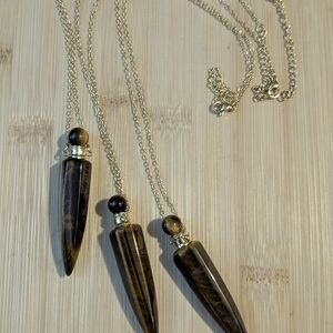 Gold-Tone Tiger Eye Point Pendant Necklace - Polished Brown